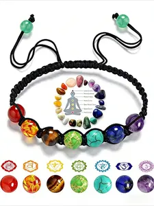 Creative Rainbow Woven Beaded Bracelet, Trendy Bangle, Adjustable Seven-Color Braided Cord Chain, Unisex Yoga Style Fashion Jewelry for Men and Women
