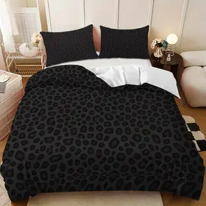 Bedding Set - 3pcs Black and gray leopard print down comforter set (1 duvet cover + 2 pillowcases, filling not included) Decorative Bedding Set A perfect gift for family and friends, soft and comfortable, suitable for family bedrooms and guest rooms.