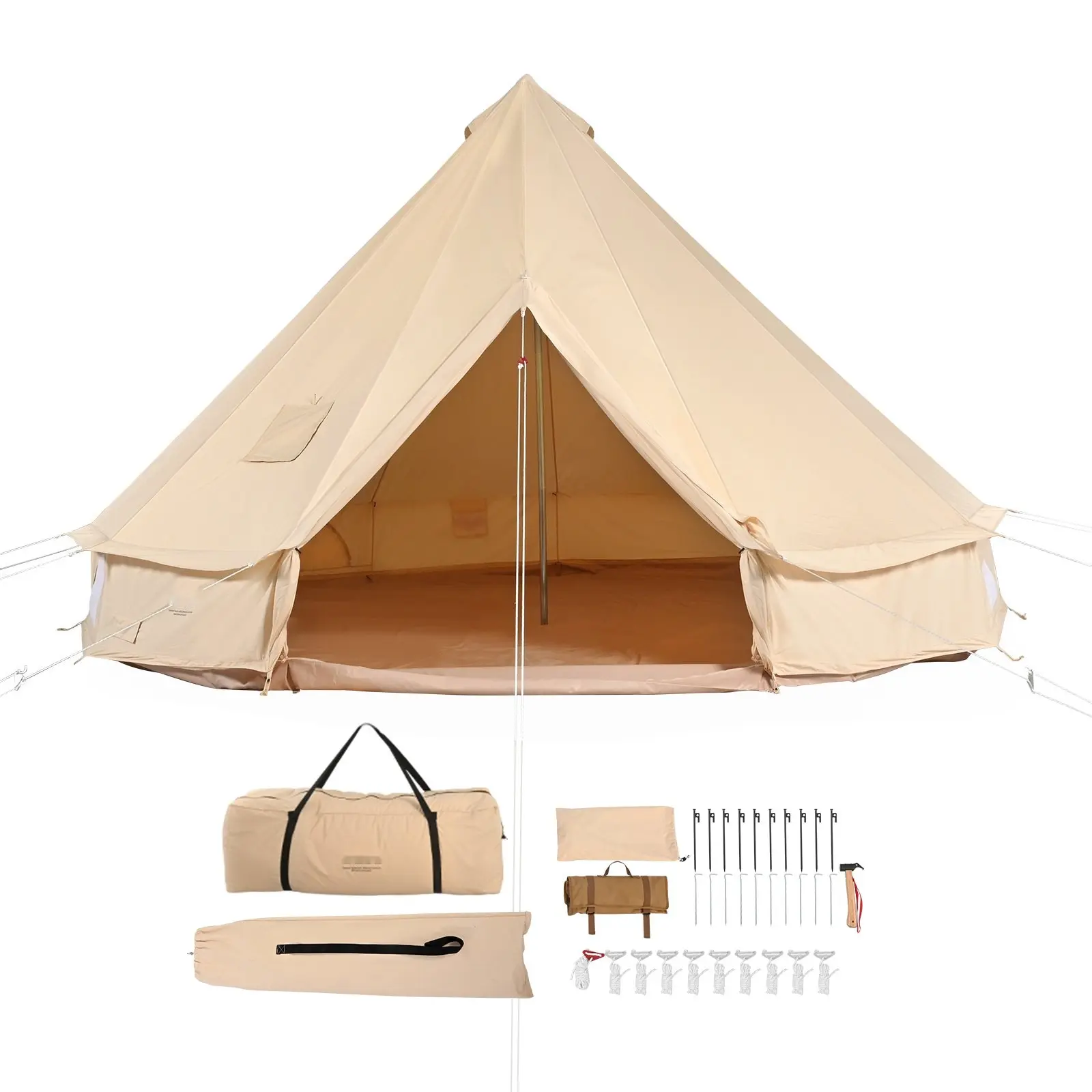 3-5 Person Canvas Glamping Bell Tent For Family Camping, Breathable Waterproof Yurt Tent With Stove Jack And Detachable Side Walls, Easy Setup, Weather-Resistant All-Season Outdoor Shelter, 10' x 10' x 98" Diameter 3 M
