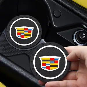 Car Cup Holder Mat Anti-Slip Pad with Water Cup Slot, Compatible with Cadillac Models, Interior Logo Design, Car Accessories