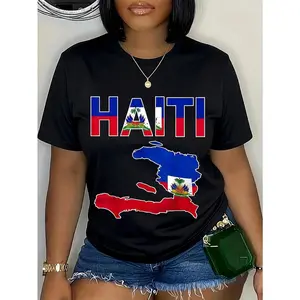 100% Cotton Unisex Happy Haitian Flag Day Cool Haiti Flag Map Haitian Pride T-Shirt