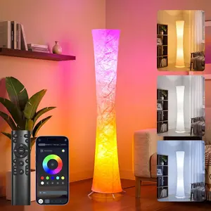 61'' Round Floor Lamp, RGB LED Corner Floor Lamp with Music Sync, 16W+ Colors & 3 Color Temperatures, APP & Remote Control, Modern Standing Lamp for Living Room Bedroom