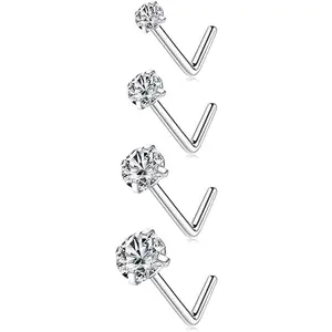 G23 Titanium 18g Nose Rings Hoop and 20g Nose Studs for Women Men, Hypoallergenic Nose Piercings Jewelry, 1.5/2/2.5/3 mm CZ L Shape Nose Rings Nose Screw Studs Hoop Rings for Helix Cartilage