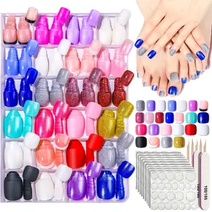 24-Color Press-On Nails — Fingers & Toes Set
