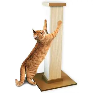 Scratching Post – Beige, Large 32 Inch Tower - Sisal Fiber, Simple Design - For All Cats