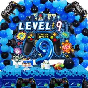 90PCS 9th Birthday Video Game Party Set for Boys, Backdrop, Balloons, Tablecloth, Gamer Decoration