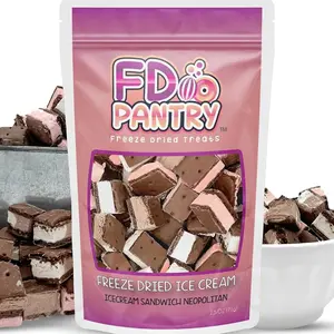 Freeze Dried Ice Cream Sandwich Bites, Neapolitan, Crunchy & Sweet Snack, 2.5 oz, Dehydrated, Resealable Gift Bag, Strawberry, Vanilla, Chocolate