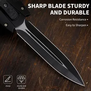 Lightweight Everyday Carry Automatic Pocket Knife, Corrosion Resistant Double Edge Sharp Blade Folding Knife, Portable Utility Knife for Food Prep Camping Cutting Rope Box Opening