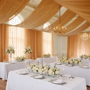 Gold Chiffon Drape Curtain, Durable Flame Resistant Backdrop and Ceiling Panel With Rod Pocket - 5ftx20ft