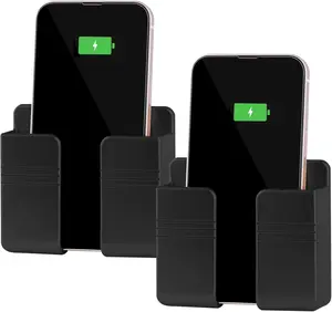 2Pcs Phone Holder Wall Mounted, Phone Stand with Self Adhesive. Phone Holder for RV Charging.Compatible with iPhone and Android (2Pack-Black)