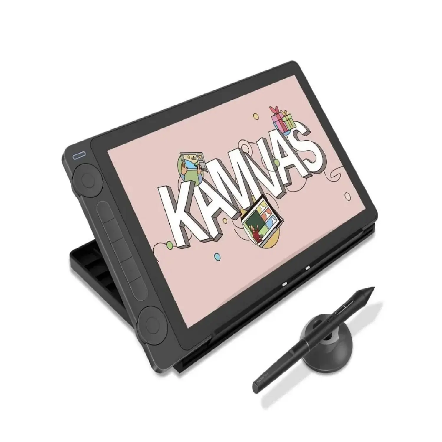 HUION Kamvas 13 Gen 3 Artistic Drawing Tablet - 13.3 inches Anti-Sparkle Glass Panel Screen, 16384 Pressure Levels, PenTech 4.0, Dual Adjustable Dial Buttons, USB-C Port Cable, Compatible with PC, Mac, Android Multi-Platform Devices (Black), Writing, Usb