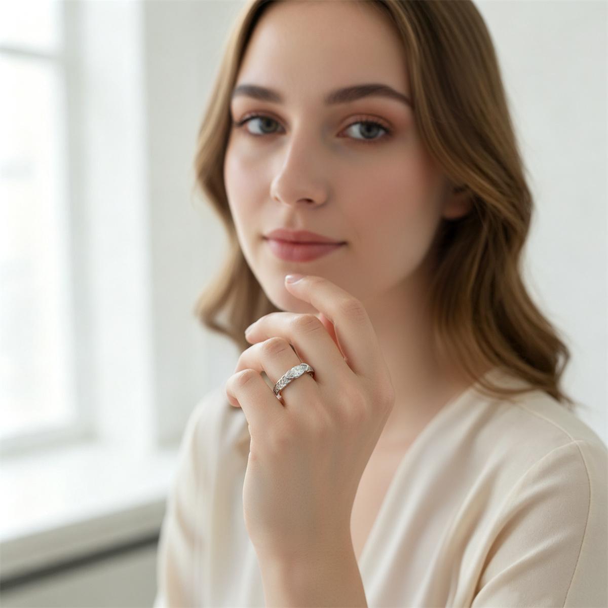 Moissanite 1ct Moonlit Wing Marquise Ring Silver-Plated Jewelry Wedding Engagement Anniversary Valentine's Day Birthday Gift Daily Wear