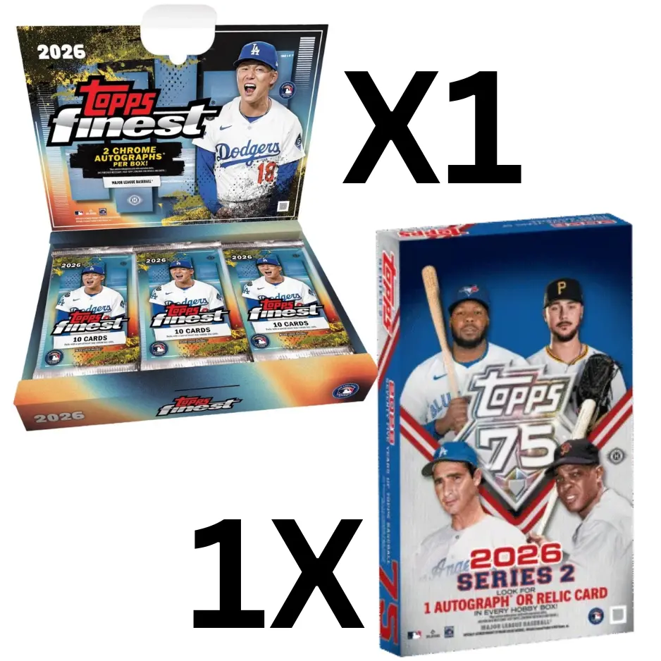 1369 BASEBALL 2026 TOPPS FINEST BASEBALL HOBBY BOX + 2026 TOPPS 75 SERIES 2 HOBBY BOX,  2 CHROME AUTOGRAPHS + 1 AUTO/MEM +MORE