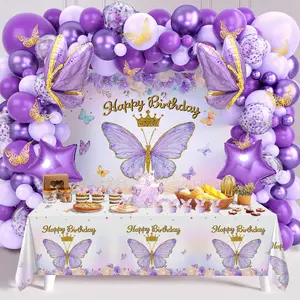 Purple Butterfly Birthday Decorations Pink Balloon Arch Kit Foil Butterfly Balloon,95pc Happy Butterfly Birthday for Girl Baby Shower Party Decor FathersDayGift