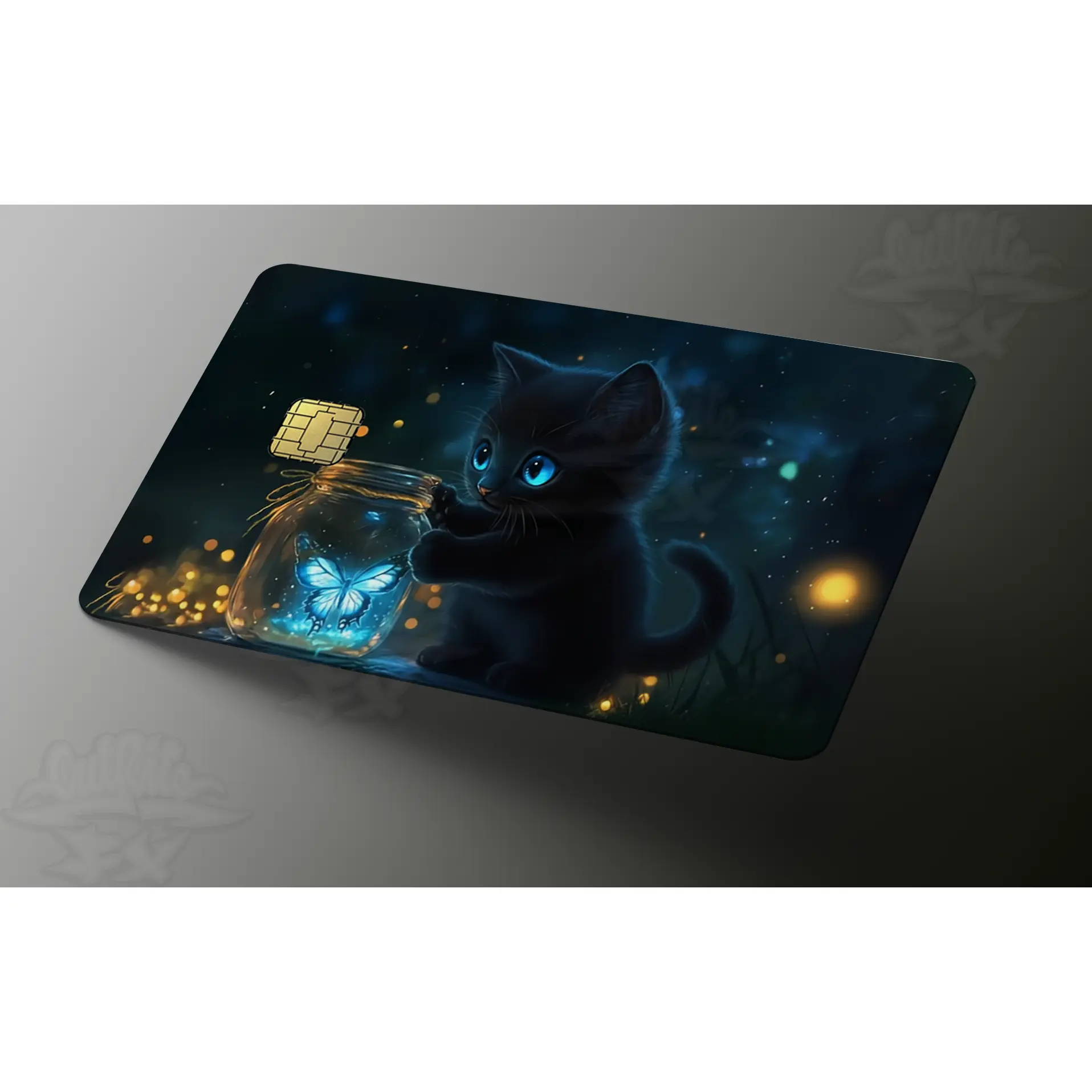 CutRiteFX Glow Butterfly Kitten Vinyl Credit Card Skin - Black Cat Design Decal, Cute Animal Sticker for DIY Scrapbooking, Stamping, Decals