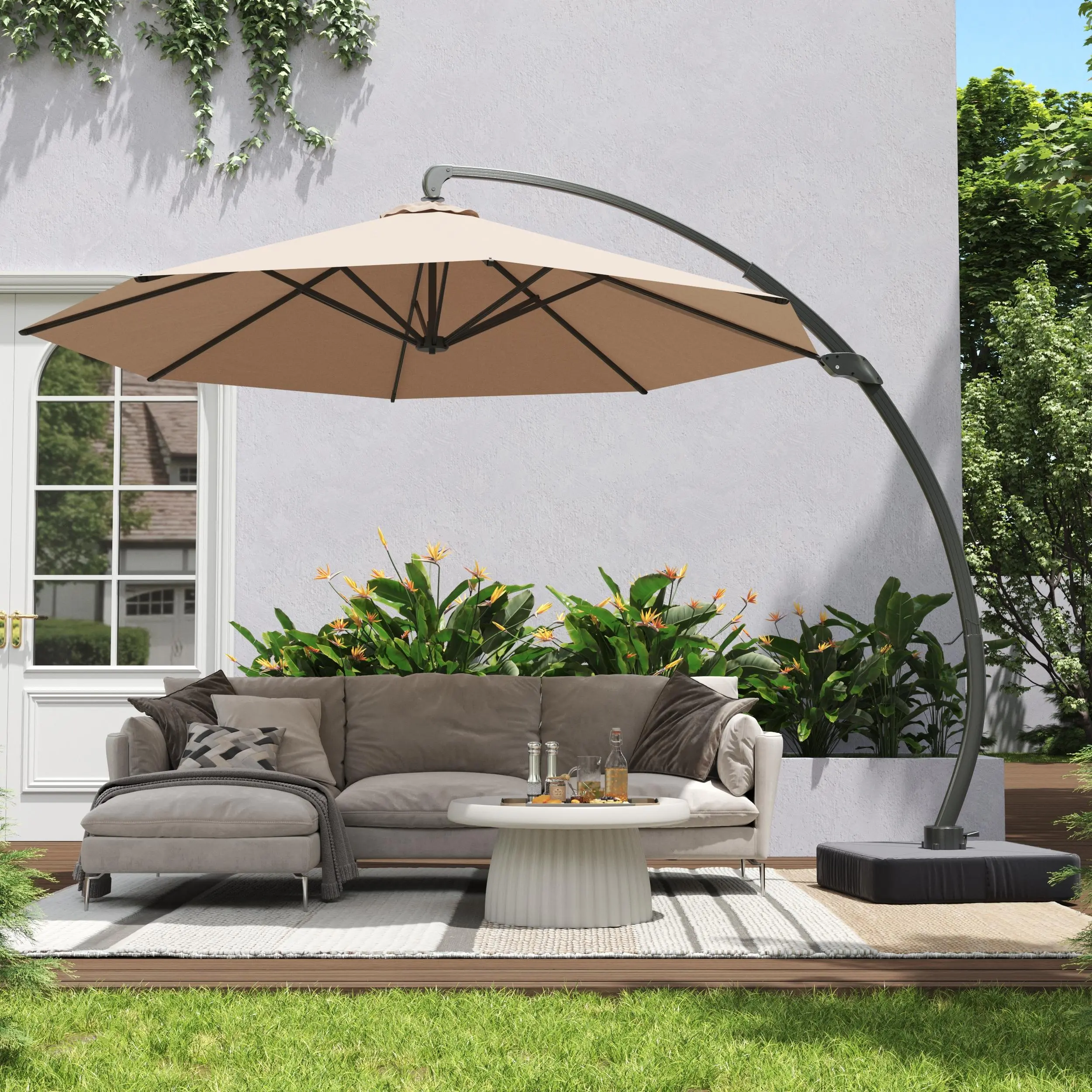 Aoxun Max Outdoor Patio Umbrella - 11 FT Adjustable Cantilever Offset Parasol, Heavy-Duty Aluminium Frame, 360° Sun Control, Windproof, Waterproof, Crank Included, Assembly Required, Pool-Deck Ready, Outdoor Patio Umbrellas