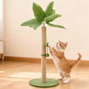 33" Cat Tree Scratching Post with 3D Leaves and Rope Ball Sturdy Palm Tree Design for Playful Cats Durable and Stable Scratcher