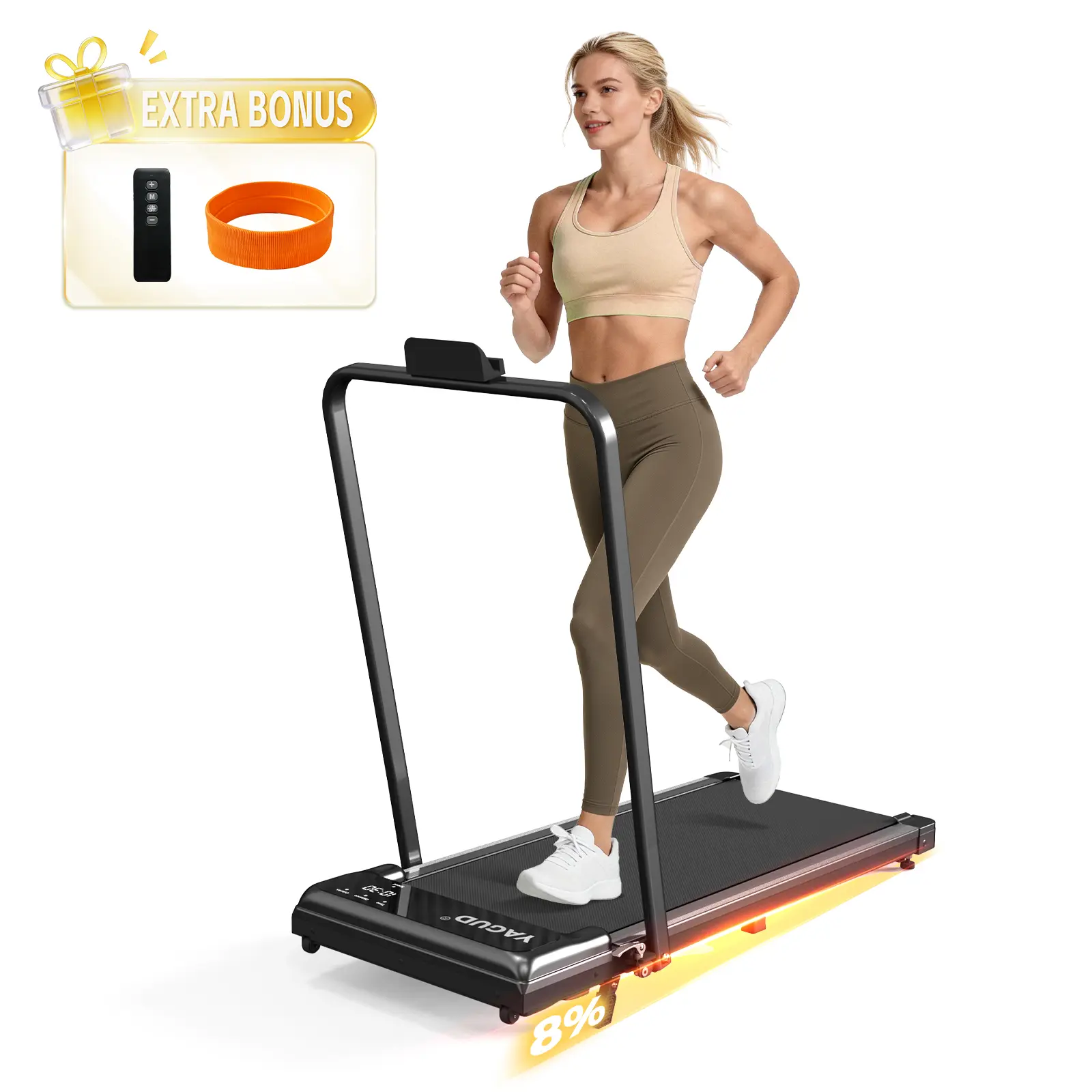 YAGUD Foldable Walking Pad Treadmill with Dual Shock Absorption, Quiet Motor Treadmill, Remote Control & Wheels, 265LBS Capacity for Home Workout