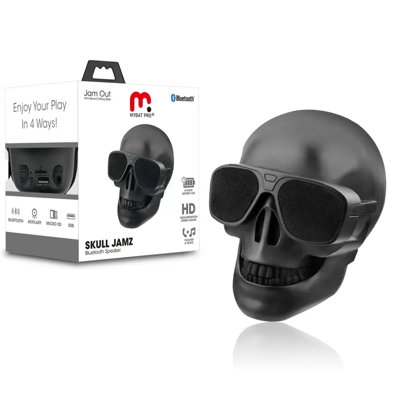 MyBat Pro Skull Jamz Compact Portable Built-in Bluetooth Wireless Speaker - Lithium Ion Batteries, HD Sound Upgrade, Multi-Input Connectivity (AUX, Micro SD, USB Port), Outdoor/Home Audio Setup, Gift for Music Lovers