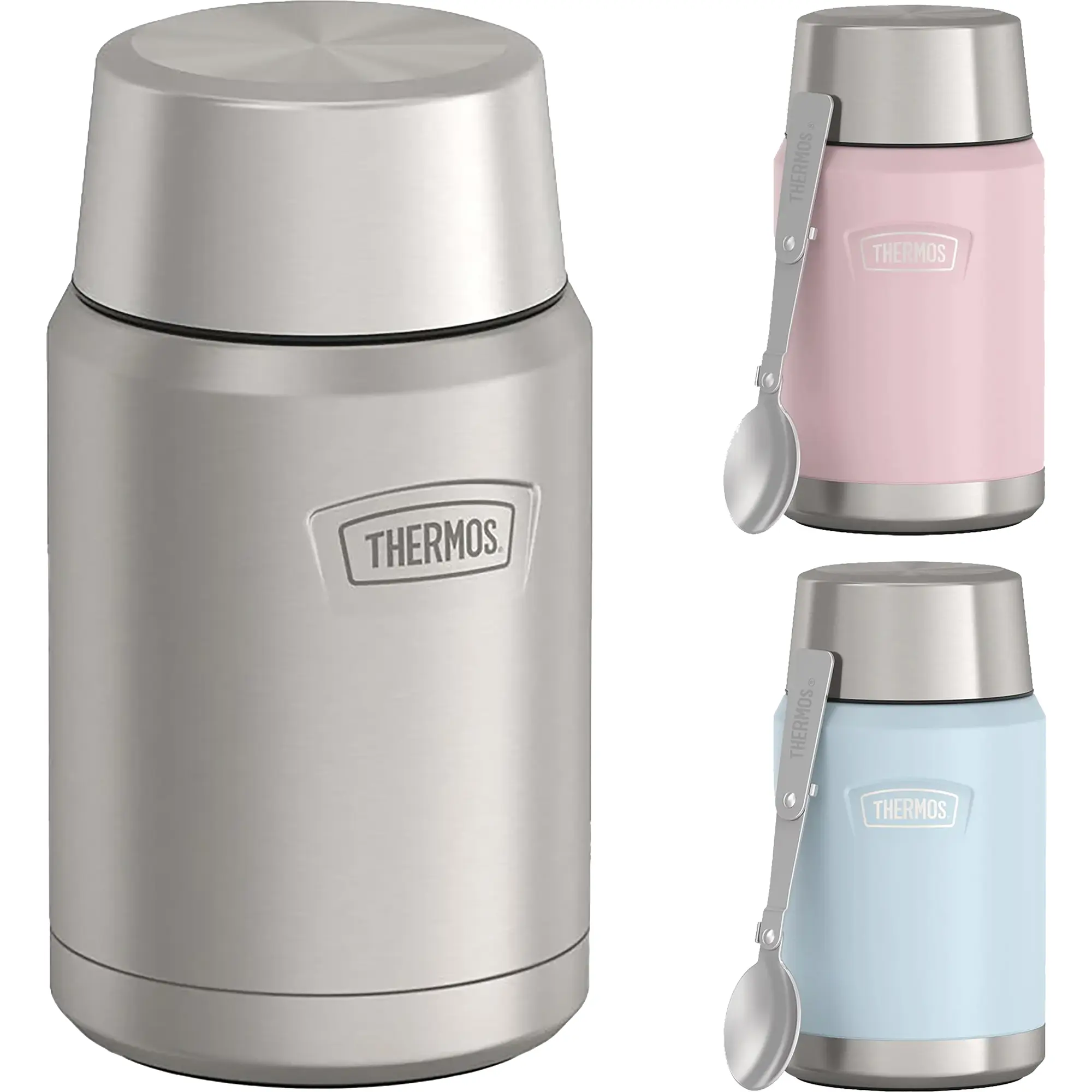 Thermos 24 oz (500-1,000 ml Range) Icon Vacuum Insulated Stainless Steel Food Jar with Stopper, Solid Flask, Built-In Spoon for Convenience
