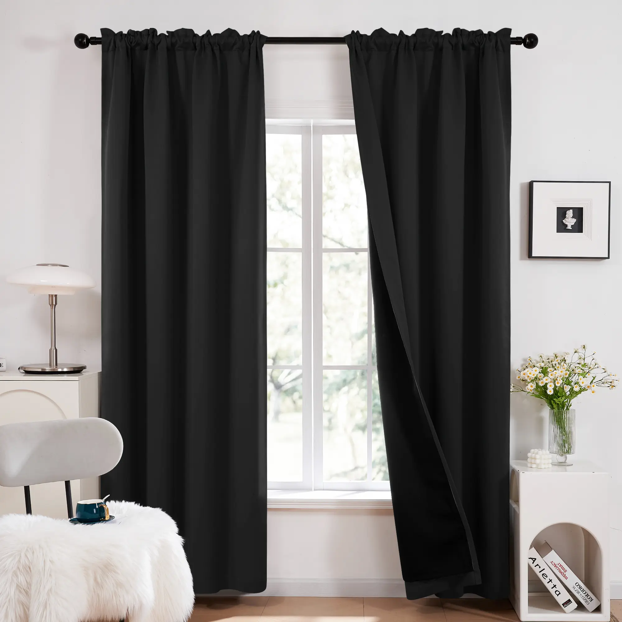 Deconovo Blackout Curtains (2 Panels, Rod Pocket) - Thermal Insulated, Soundproof Drapes with Double Layer for Living Room, Bedroom, Blacking Out Curtains, Soundproof Curtains