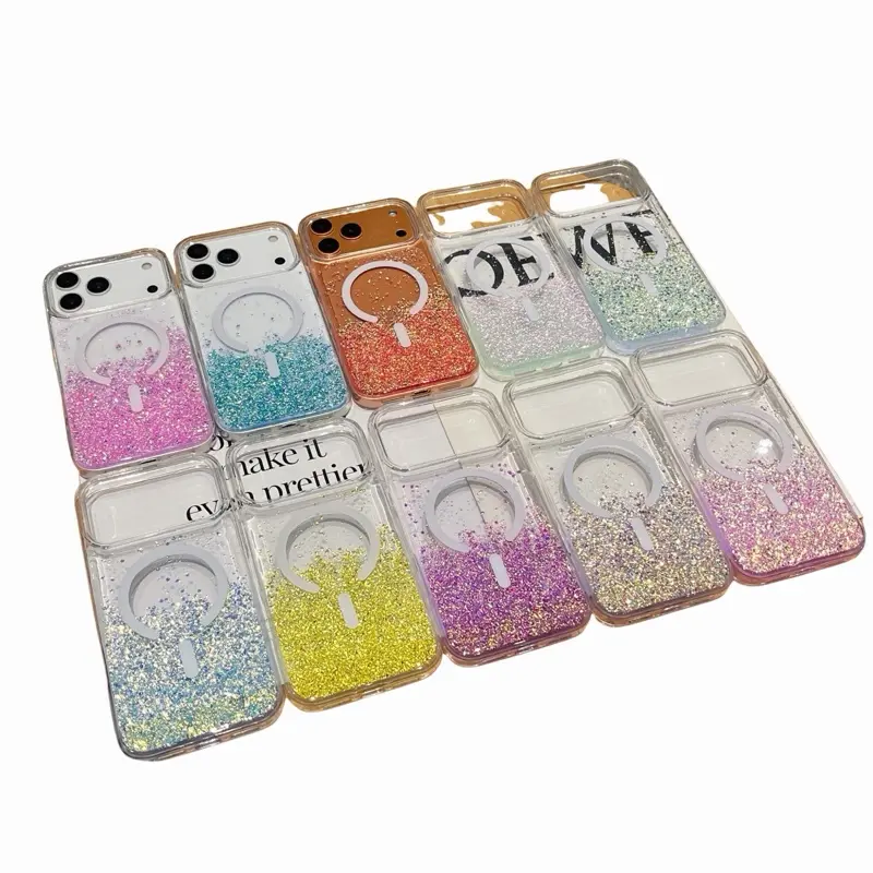 MagSafe-Style Liquid Glitter Waterproof Shockproof Case for iPhone 17 Pro-17 Pro Max, with Glitter Halo Ring, Circular Grip, Camera Protector, Screen Protector, Drop Protection, Bisphenol A (BPA)-Free Creative Cellphone Accessory