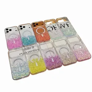 Liquid Glitter Protective Smartphone Case for iPhone 17 Pro/17 Pro Max - Waterproof Halo Ring Glitter MagSafe-Style Cover, Circular Grip, Camera Protector, Drop/Shock Protection, Handheld Devices Accessory