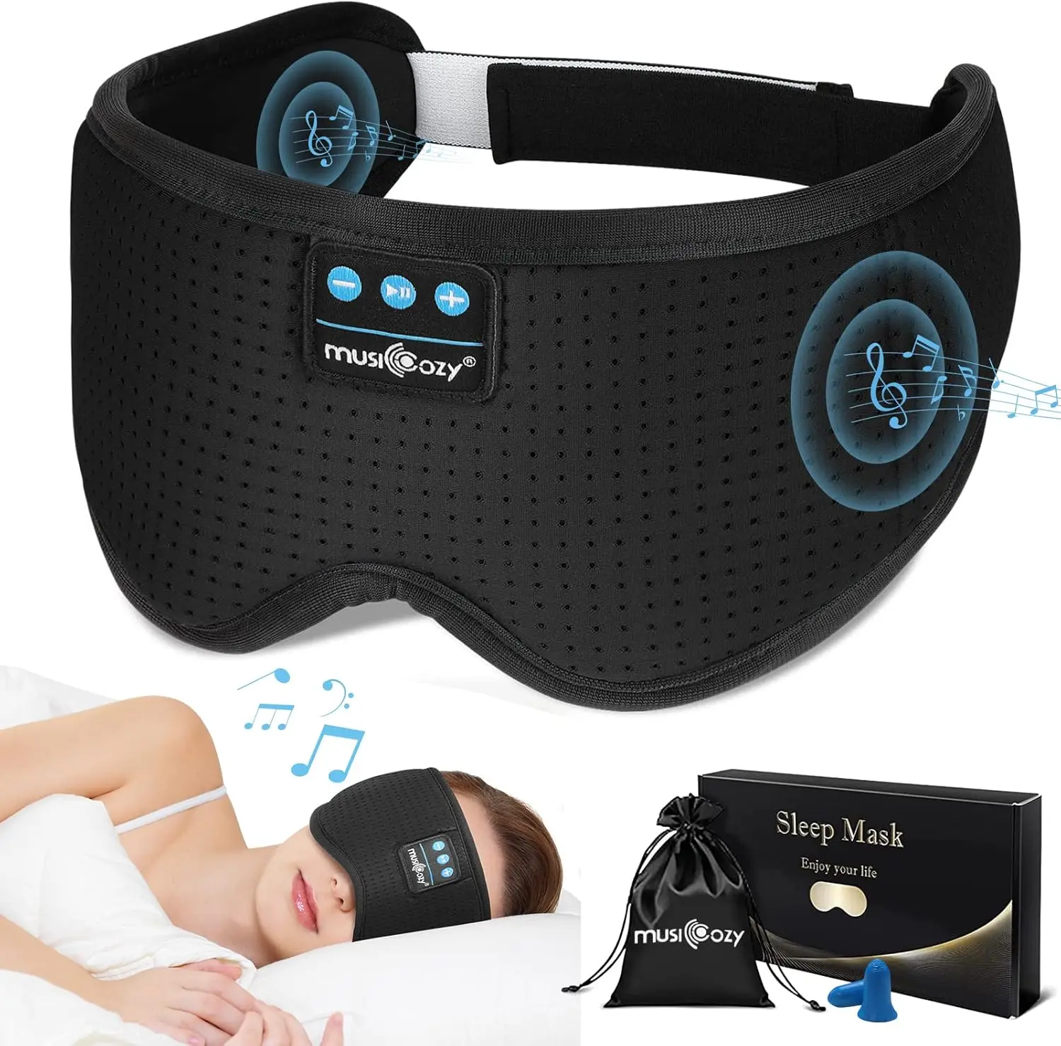 Sleep Headphones, Sleep Mask Bluetooth Wireless Music Eye Mask, Sleeping Headphones for Side Sleepers Sleep Mask with Bluetooth Headphones Ultra-Thin Stereo Speakers Perfect for Sleeping