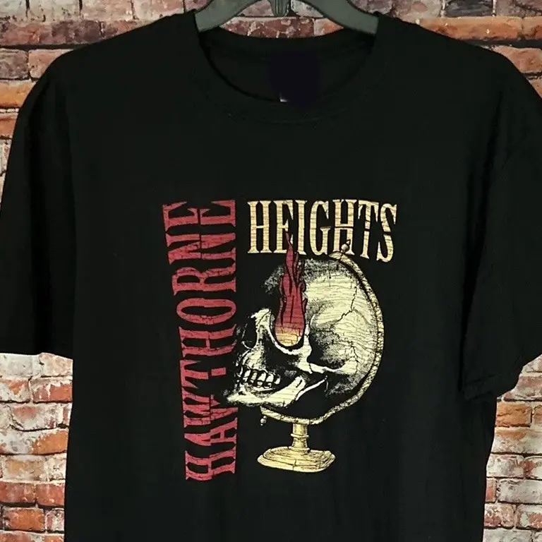 Hawthorne Heights Pop Punk Emo Band Skull Globe Graphic T-Shirt