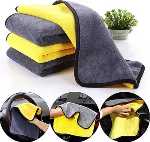 10 Pack Premium Microfiber Towels Coral velvet Washing and Detailing Towels for Car Detailing Household Cleaning Ultra-Soft Super Absorbent, Lint Streak-Free 11.8"x15.8” Cleaning Cloth (Yellow/Grey)