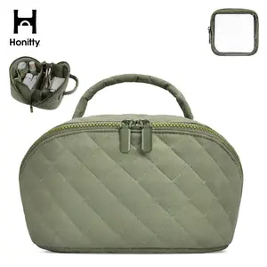 HONITTY Makeup Bag,Quilted Puffer Cosmetic Bags,Travel Toiletry Bag for Women,Large Capacity Waterproof Make up Bag Set