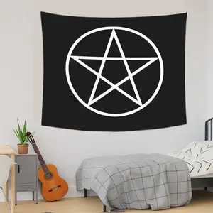 1pc Mystical Witchcraft Tapestry - Black Pentagram with Goat Head Design, Polyester Wall Hanging for Bedroom, Living Room, Dorm Decor, Indoor Use, Mystical Room Accent|Pentagram Pattern| Texture, Witch Decor, for Halloween