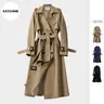 KatchMe Women's Versatile Solid Color Notch Lapel Double Breasted Detachable Belt Trench Coat, Fall & Winter Wrap Tie Waist Outerwear Jacket, Mid-Length Trench Coat