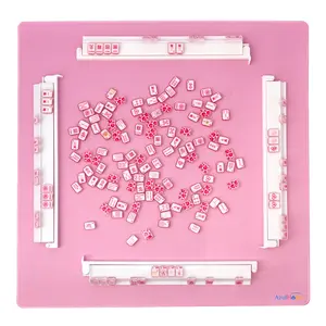 4 PCs Mahjong Racks with Pushers, 18'' Ivory White Acrylic Mahjong Tile Racks/Trays/Holders Set of 4, Modern American Mahjong Tile Racks with Built-in Pushers (White)