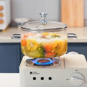 Glass Cooking Pot with Lid & Handle, 1 Count Durable Heat Resistant Cookware Stew Pot, Cooking Pot for Pasta, Noodles, Soups, Milk & Baby Food