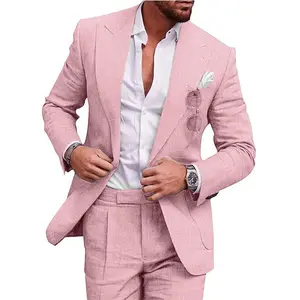 Men Suits 2 Piece Casual Summer Beach Men Suits Wedding Grooms Jacket Pants Suit Set Menswear Blazer