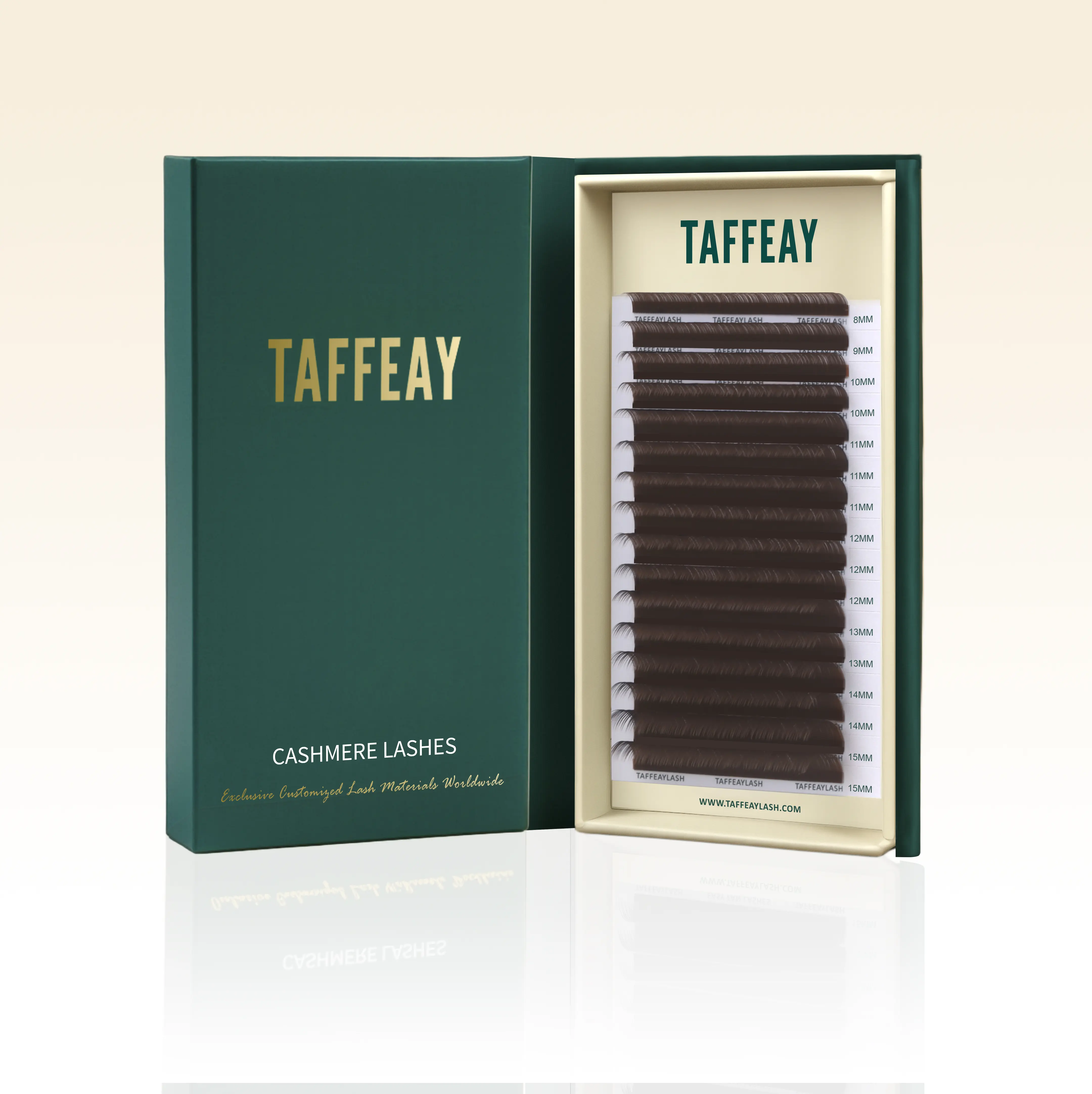 TAFFEAY Light Brown Eyelash Extensions, Professional Makeup Cosmetic with a Matte Finish and Long-Lasting CC Curl, 8-15mm Mixed Lengths, 0.03-0.15 mm