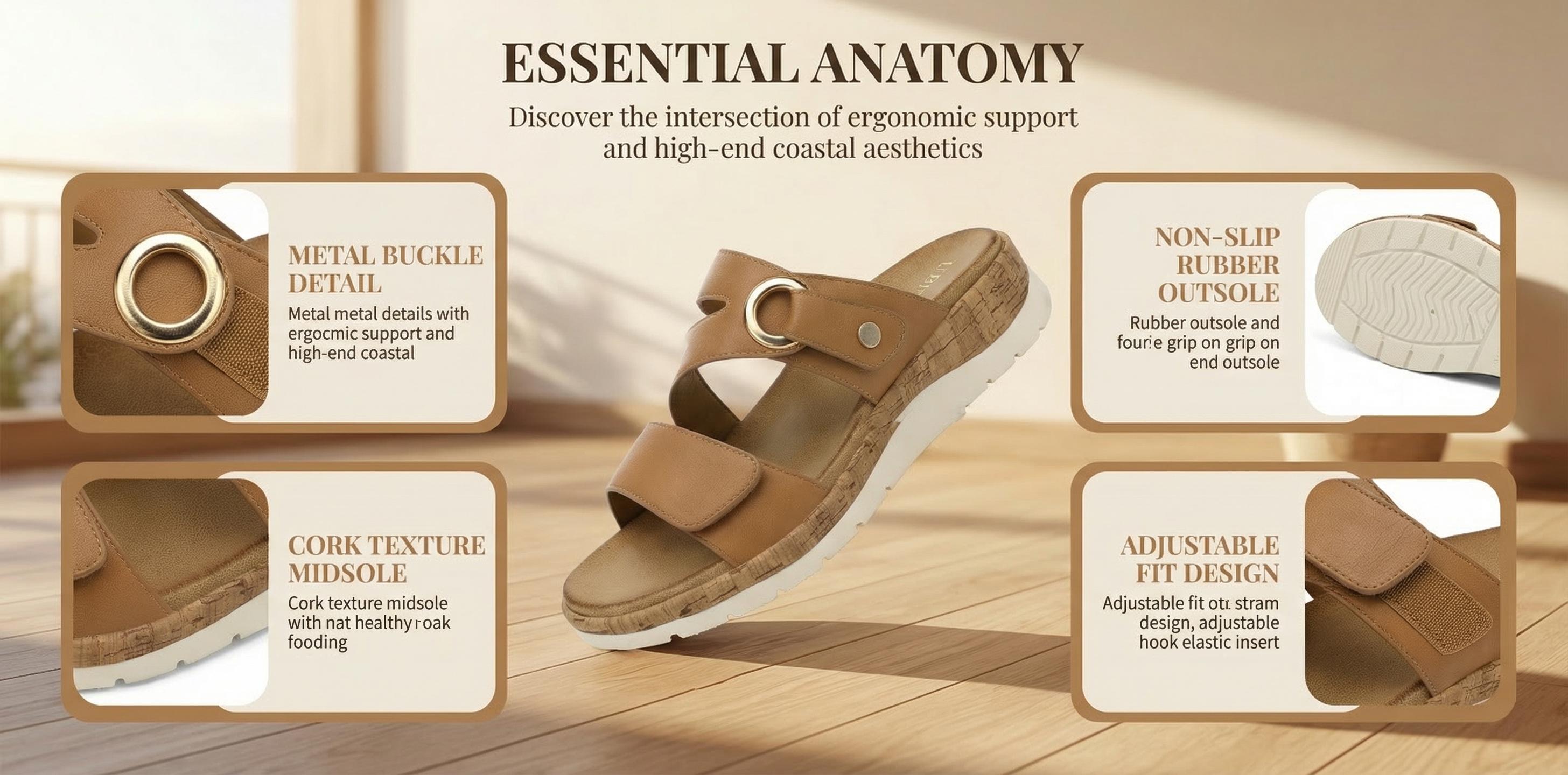 UBFEN Womens Low Wedge Sandals Comfortable Walking Slide with Arch Support