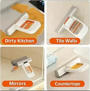 ROZINO Mini mop 2026 new upgraded portable self-squeezing mop for small space wet and dry use orange color with sponge included ideal for bathroom kitchen and deskstop glass cleaning pack of 2