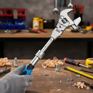 Stainless Steel Ratchet Wrench Set with Extendable Handle, Non-Slip Grip, Universal Socket Head for Automotive Repair, DIY Home Use, Industrial & Plumbing Tools. Portable, Durable, Adjustable.