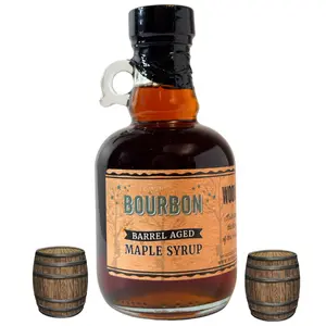 Wood’s Bourbon Barrel Aged Maple Syrup – Small-Batch Vermont Maple Syrup Aged in Oak Barrels | Bold, Boozy Flavor | Natural, Vegan Sweetener for Pancakes, Cocktails, Glazes & Baking | 8.45 Fl Oz (250mL)