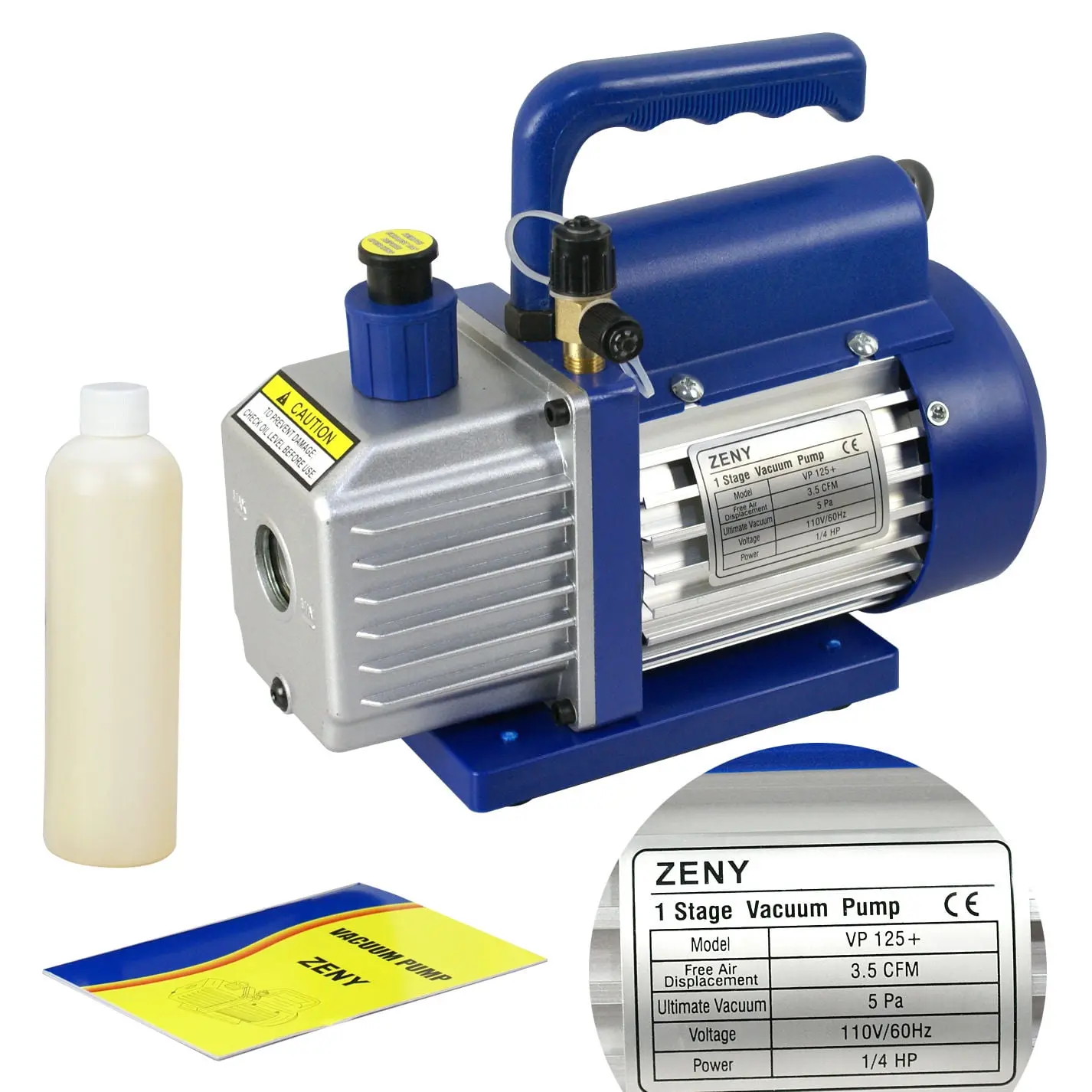 Segawe 3.5CFM Single-Stage Rotary Vane Economy Vacuum Pump, 5 Pa, 1/4HP Refrigerant Pump with 3.5 CFM Flow, R410a Gas Compatibility, HVAC Tool, 1/4" Flare Inlet Port, Blue Aluminum Alloy, Includes Vacuum Oil