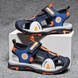 [Breathable Mesh Sandals] Blue & Orange Breathable Mesh Sandals - Adjustable Strap, Non-Slip Sole for Youngsters' Spring, Summer & Autumn Casual Use
