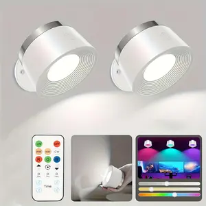 1/2 PACK LED Wall-Mounted Lamp, Home Decoration Lamp, Bedroom Led Lights, Rechargeable RGB Wall Light, 3 Color Temperatures, Remote and Touch Control, 360° Rotatable Dimmable Cordless Wall Lamp, Ideal for Study, Bedroom & Bedside