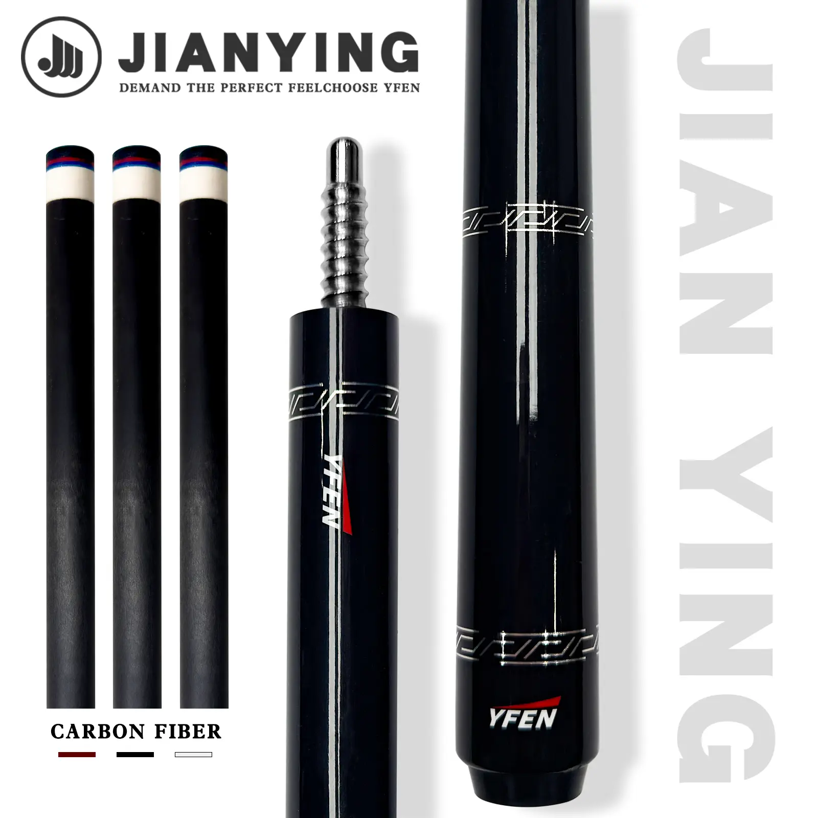 JIANYING Yfen Carbon Fiber 1/2 Billiard Cue 58-inch 11.8mm Tip with Case Leather Tip Gloves Towel Chalk for Home Club Use Comes with cue case + leather tip + gloves + towel +  chalk