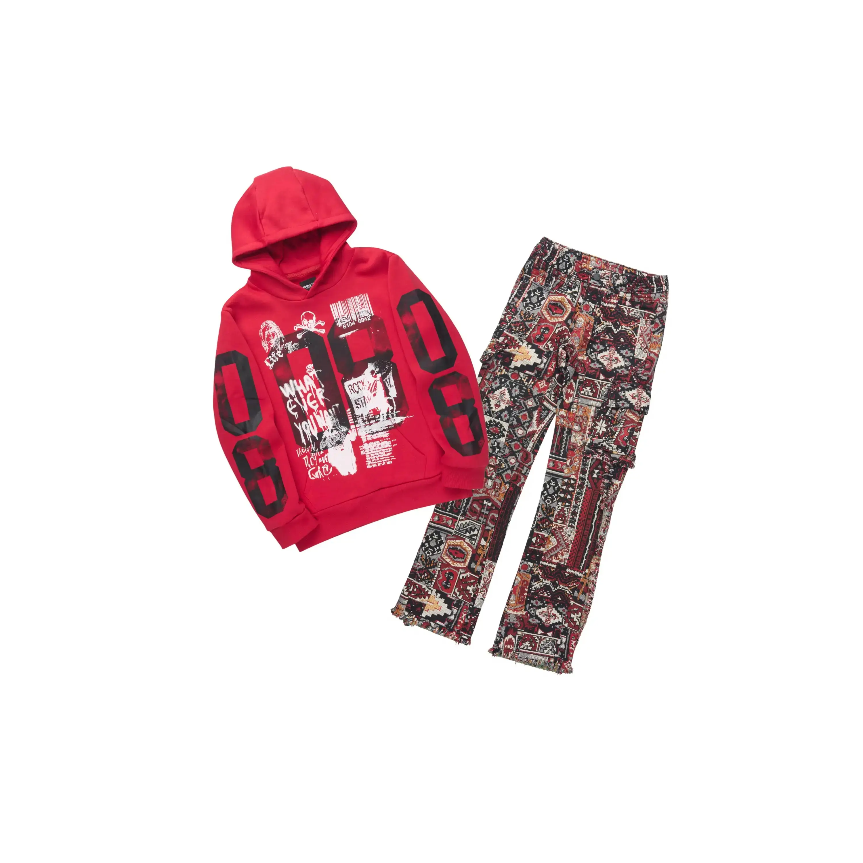 Boys Beau Red Hoodie & Ayami Multi Stacked Jean Set