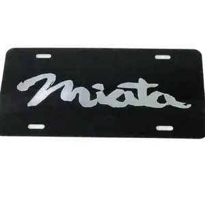 MAZDA MIATA LOGO Car Tag Diamond Etched on Black Aluminum License Plate