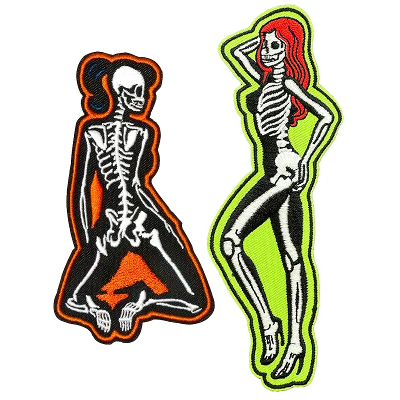 Embroidered Iron-On Patches, 1 Pair of Glowing Punk Skulls, Applique for DIY Clothes & Bag Accessories Embroidery Patches Skull Embroidery Design