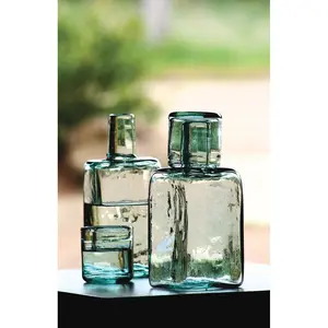 212 MAIN Thickened Hand-Blown Glass 8.5 in. Bedside Water Carafe & Thickened Glass Cup Set, Organic Shape Glassware Set, Stylish Drinkware Kitchen Accessory