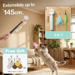 (Buy one get Free Gift!)Retractable Cat Wand Cat Toy With 2 Feather Attachments Portable Cat Teaser for Indoor&Outdoor Training &Narrow Space Telescopic Pole Design for Easy Storage  Cat Fishing Pole Toy  Enrichment Toys for Indoor Cats Cat Gifts